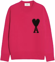 AMI Paris FW22 Pink Heart Logo Wool Crewneck Sweater Unisex. UKS002018-630 AMI Paris FW22 Pink Heart Logo Wool Crewneck Sweater Unisex. UKS002018-630