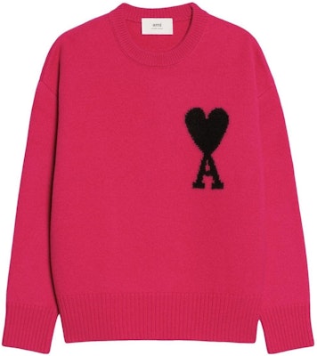 AMI Paris FW22 粉色愛心Logo羊毛圓領毛衣 男女皆宜款式. UKS002018-630 Buy AMI Paris FW22 粉色愛心Logo羊毛圓領毛衣 男女皆宜款式. UKS002018-630