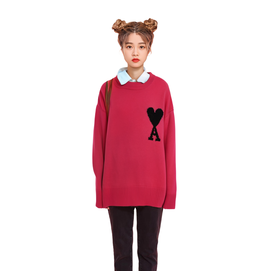 Purchase AMI Paris FW22 粉色愛心Logo羊毛圓領毛衣 男女皆宜款式. UKS002018-630