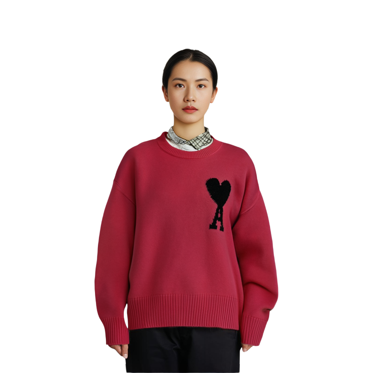 Details for AMI Paris FW22 粉色愛心Logo羊毛圓領毛衣 男女皆宜款式. UKS002018-630