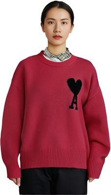 AMI Paris FW22 粉色愛心Logo羊毛圓領毛衣 男女皆宜款式. UKS002018-630 Details for AMI Paris FW22 粉色愛心Logo羊毛圓領毛衣 男女皆宜款式. UKS002018-630