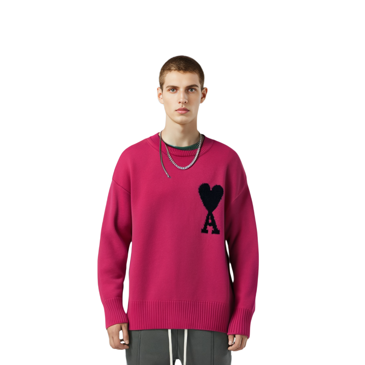 Sizing AMI Paris FW22 粉色愛心Logo羊毛圓領毛衣 男女皆宜款式. UKS002018-630