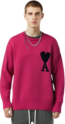 AMI Paris FW22 粉色愛心Logo羊毛圓領毛衣 男女皆宜款式. UKS002018-630 Sizing AMI Paris FW22 粉色愛心Logo羊毛圓領毛衣 男女皆宜款式. UKS002018-630