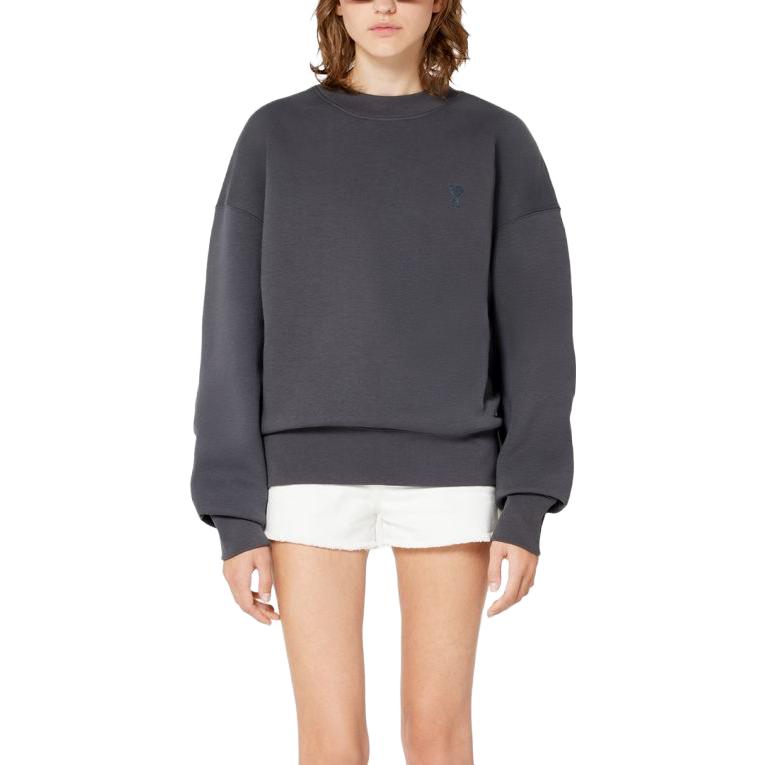 Lookbook AMI Paris FW22 純色刺繡Logo男士白色/灰色圓領衛衣 USW012740-081