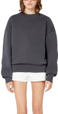 AMI Paris FW22 純色刺繡Logo男士白色/灰色圓領衛衣 USW012740-081 Lookbook AMI Paris FW22 純色刺繡Logo男士白色/灰色圓領衛衣 USW012740-081