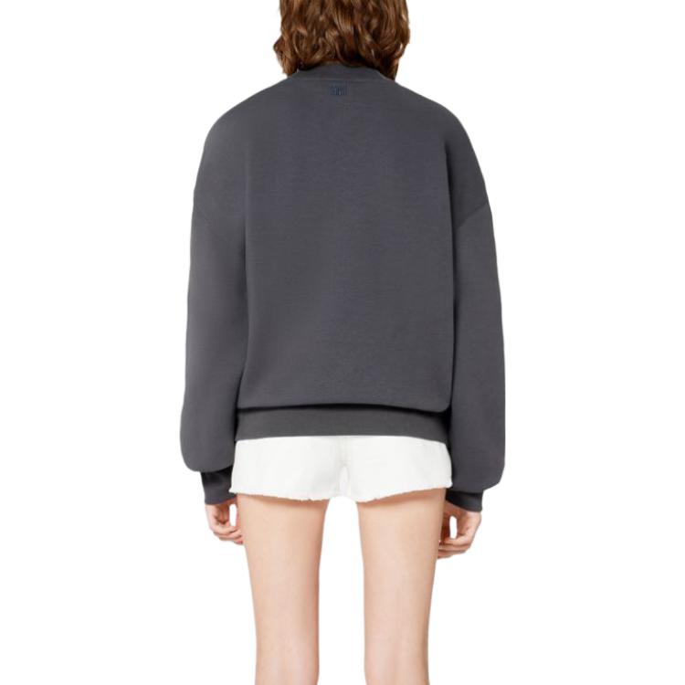 Shop AMI Paris FW22 純色刺繡Logo男士白色/灰色圓領衛衣 USW012740-081