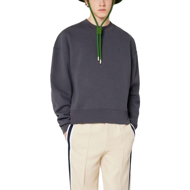 Purchase AMI Paris FW22 純色刺繡Logo男士白色/灰色圓領衛衣 USW012740-081