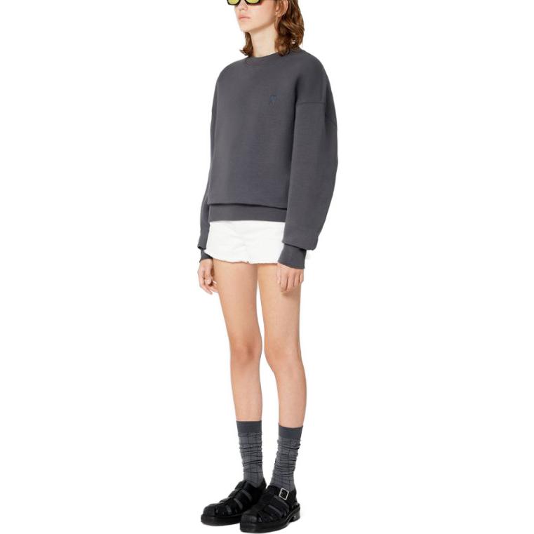 Sizing AMI Paris FW22 純色刺繡Logo男士白色/灰色圓領衛衣 USW012740-081