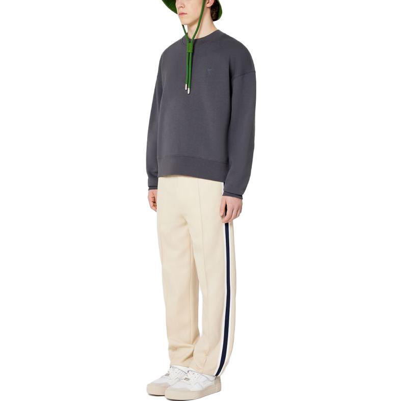 Cheap AMI Paris FW22 純色刺繡Logo男士白色/灰色圓領衛衣 USW012740-081