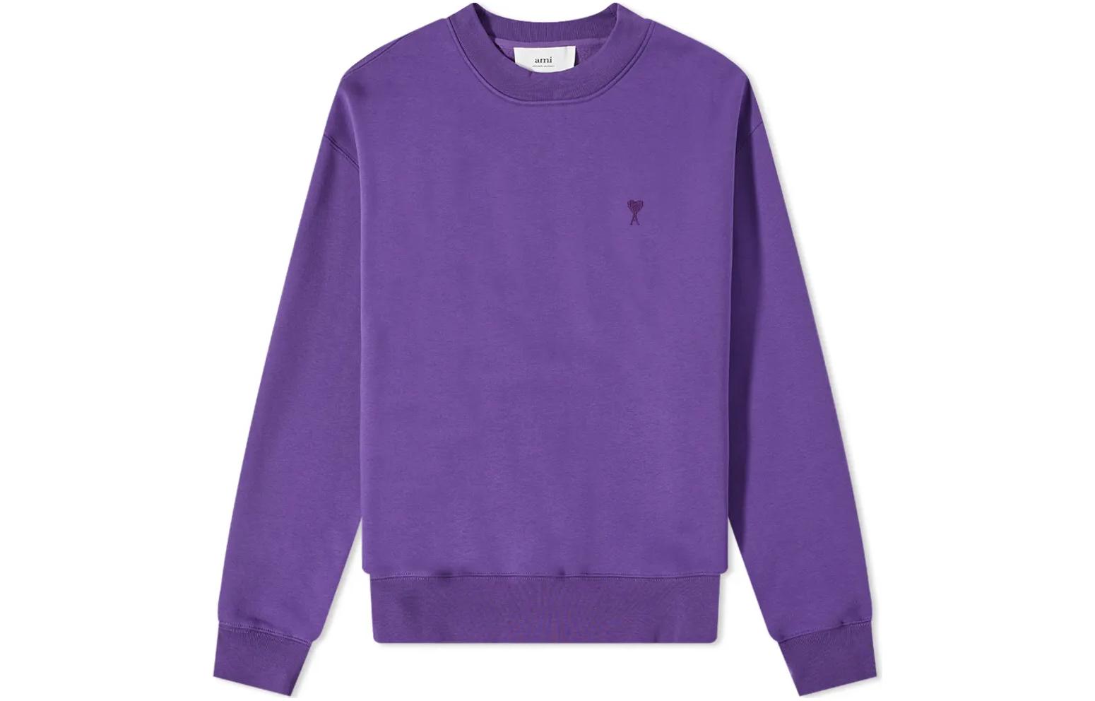 AMI PARIS FW22 Purple Crewneck Sweatshirt with Embroidered Logo - Fall Edition USW012740-500