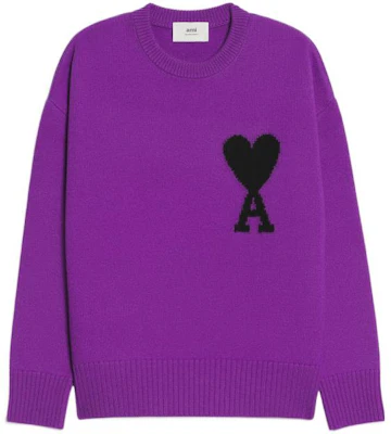 AMI Paris 2022秋冬紫色爱心logo圆领毛衣男女同款 UKS002018-501 Order AMI Paris 2022秋冬紫色爱心logo圆领毛衣男女同款 UKS002018-501
