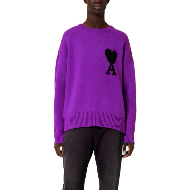 AMI Paris FW22 Purple Heart Logo Crewneck Sweater Unisex UKS002018-501 圖 3
