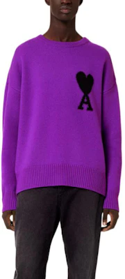 AMI Paris 2022秋冬紫色爱心logo圆领毛衣男女同款 UKS002018-501 Lookbook AMI Paris 2022秋冬紫色爱心logo圆领毛衣男女同款 UKS002018-501