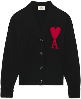 AMI Paris FW22 紅心標誌V領羊毛開衫毛衣 男女同款 黑色 UKC002018-009 Buy AMI Paris FW22 紅心標誌V領羊毛開衫毛衣 男女同款 黑色 UKC002018-009