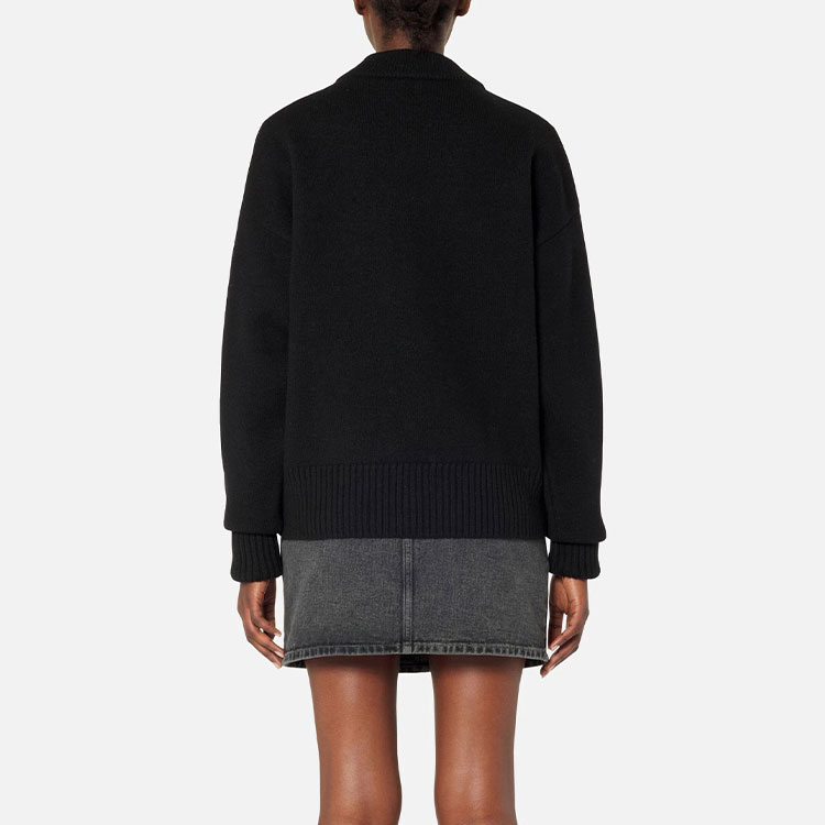 Shop AMI Paris FW22 紅心標誌V領羊毛開衫毛衣 男女同款 黑色 UKC002018-009