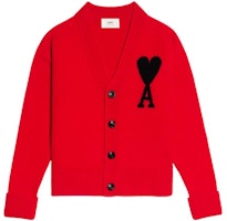 AMI Paris FW22 Red Heart Logo Wool Oversized V-Neck Cardigan Unisex Sweater UKC002-018605 AMI Paris FW22 Red Heart Logo Wool Oversized V-Neck Cardigan Unisex Sweater UKC002-018605
