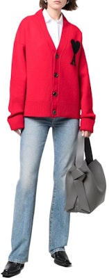 AMI Paris FW22 紅心標誌羊毛寬鬆版V領開襟衫男女針織衫 UKC002-018605 Lookbook AMI Paris FW22 紅心標誌羊毛寬鬆版V領開襟衫男女針織衫 UKC002-018605