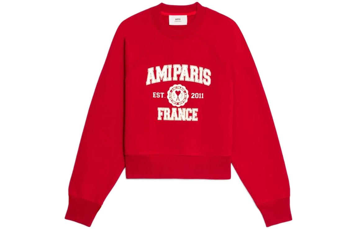 AMI PARIS FW22 Red Letter Logo Print Pullover Sweatshirt Unisex Couple Style USW010747-600