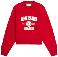 AMI PARIS FW22 Red Letter Logo Print Pullover Sweatshirt Unisex Couple Style USW010747-600 AMI PARIS FW22 Red Letter Logo Print Pullover Sweatshirt Unisex Couple Style USW010747-600