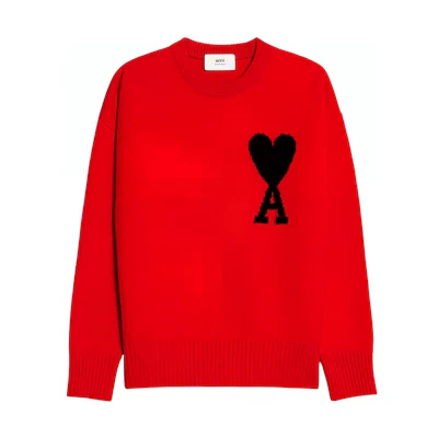 AMI PARIS FW22 Red Oversized Heart Logo Wool Sweater Unisex. UKS002-018605