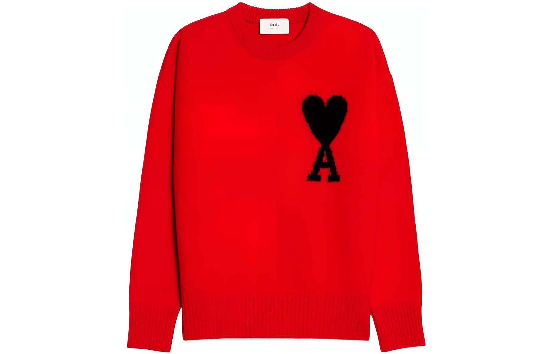 Order AMI PARIS FW22 Sweater Logo Hati Merah Bersaiz Besar Unisex Wool. UKS002-018605