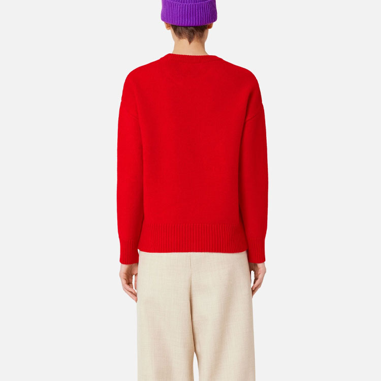 Shop AMI PARIS FW22 Sweater Logo Hati Merah Bersaiz Besar Unisex Wool. UKS002-018605