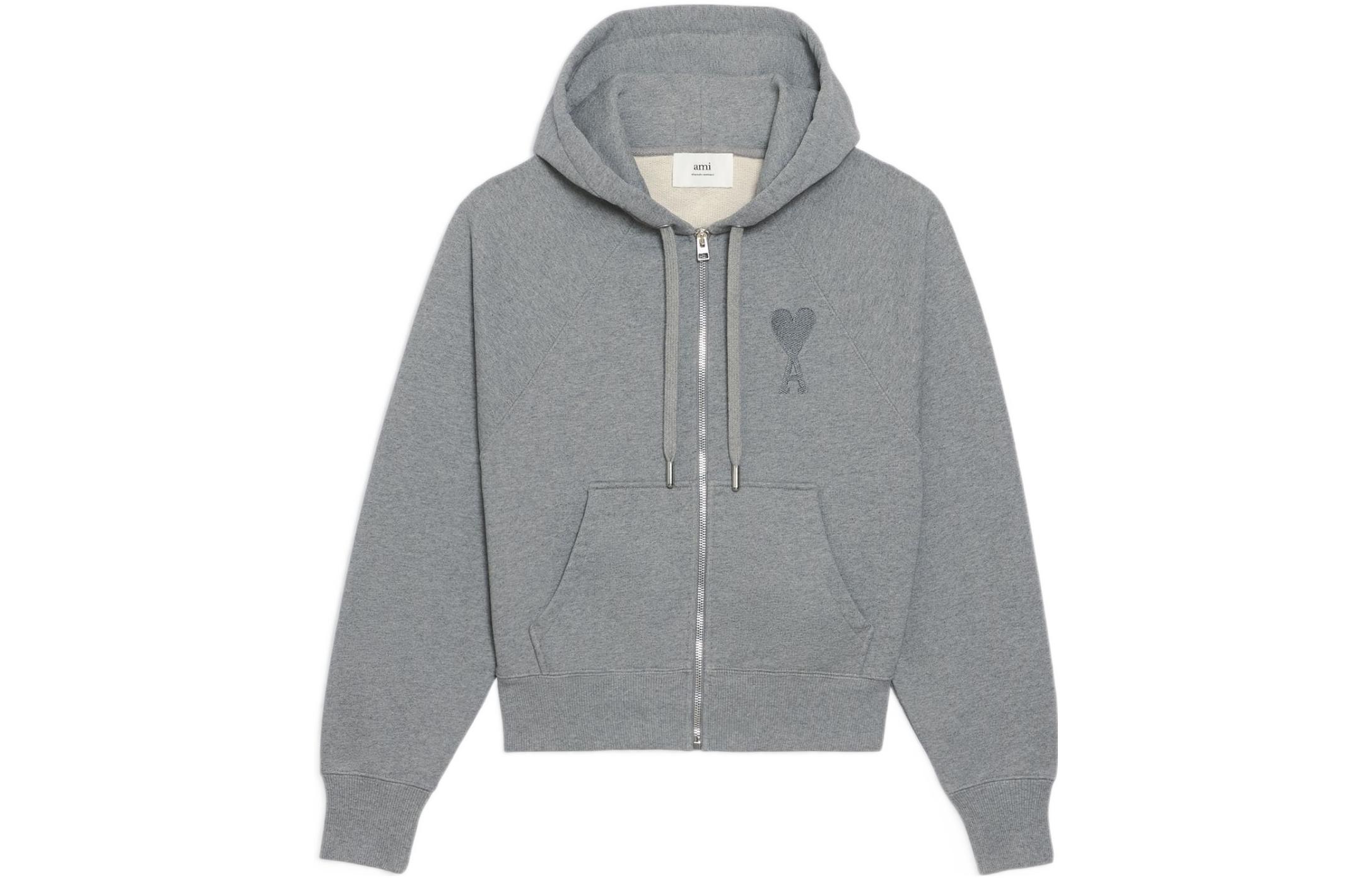 AMI Paris FW22 Solid Color Hoodie Zip Jacket  Grey USW402-747055 圖 2
