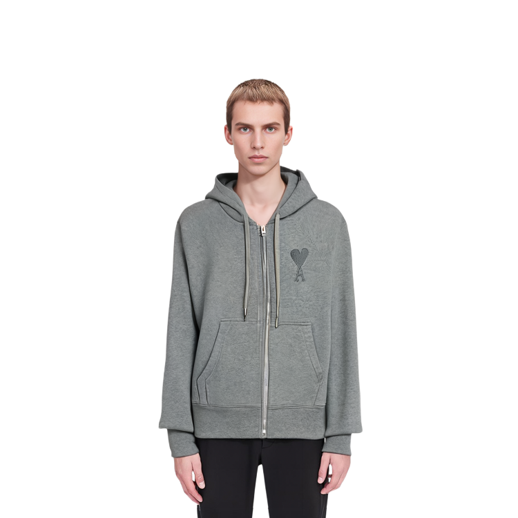 AMI Paris FW22 Solid Color Hoodie Zip Jacket  Grey USW402-747055 圖 7