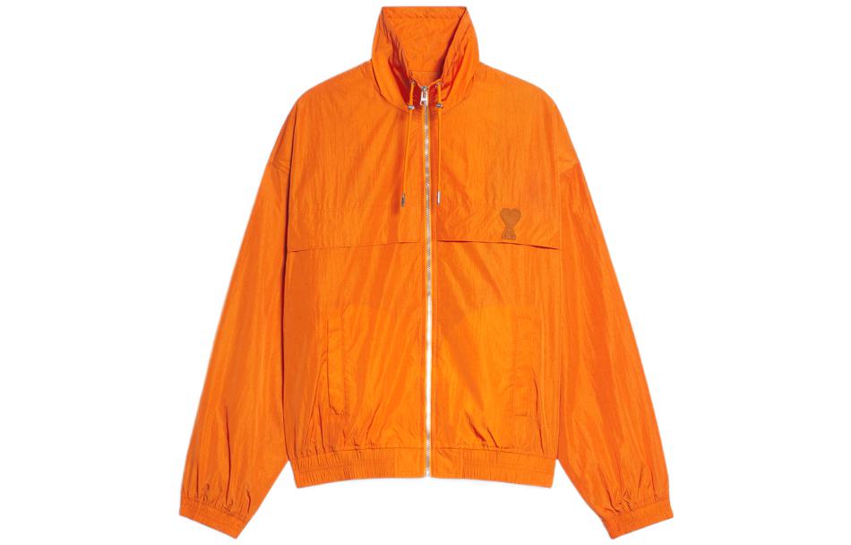 AMI PARIS FW22 Solid Color Logo Zip-Up Jacket Unisex Orange UJK045276-800