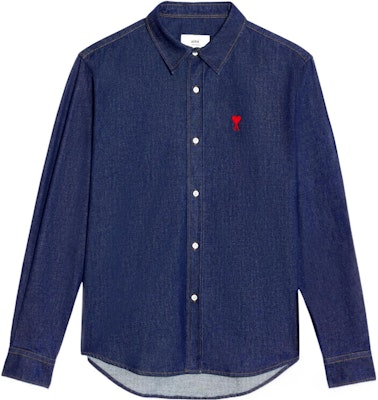 AMI Paris FW22 標誌刺繡牛仔襯衫外套 藍色 男裝 HSH114650-402 Buy AMI Paris FW22 標誌刺繡牛仔襯衫外套 藍色 男裝 HSH114650-402
