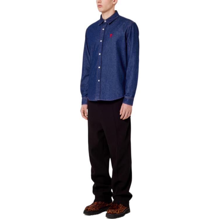 Lookbook AMI Paris FW22 標誌刺繡牛仔襯衫外套 藍色 男裝 HSH114650-402