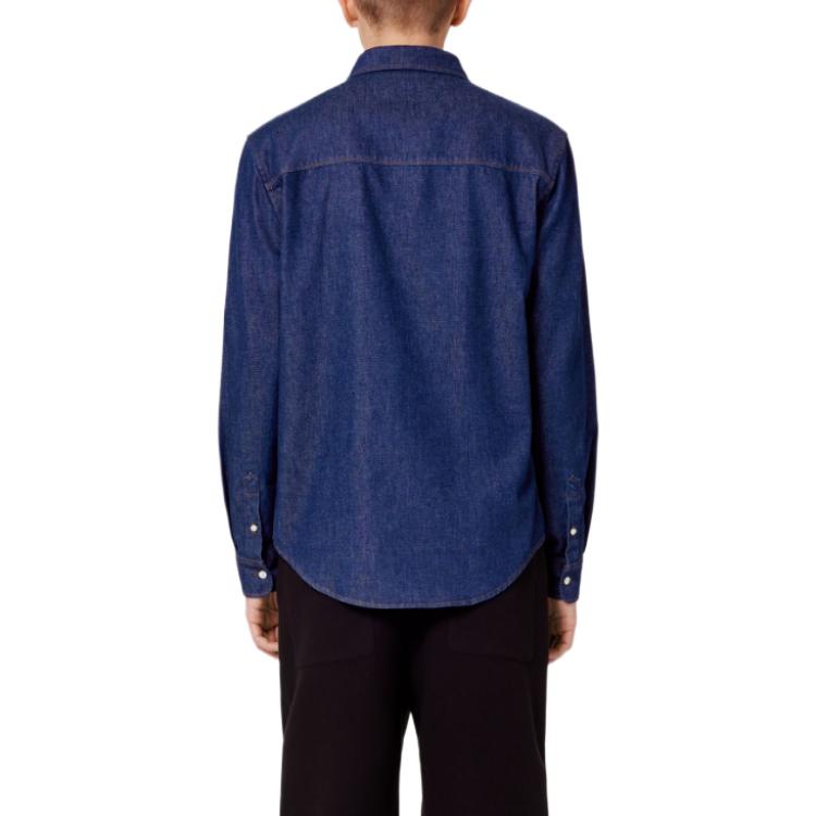 Shop AMI Paris FW22 標誌刺繡牛仔襯衫外套 藍色 男裝 HSH114650-402