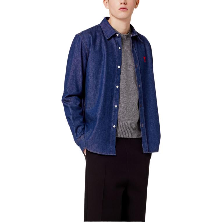 Purchase AMI Paris FW22 標誌刺繡牛仔襯衫外套 藍色 男裝 HSH114650-402