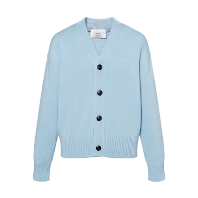 AMI Paris FW22 Solid Single-Breasted Long Sleeve Sweater Blue UKC008016-464