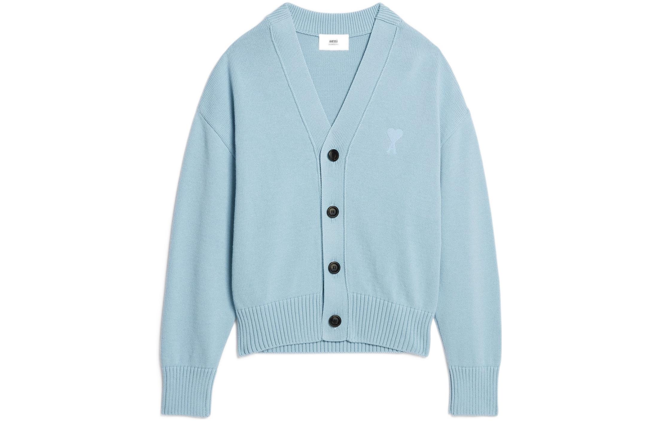 AMI Paris FW22 Solid Single-Breasted Long Sleeve Sweater Blue UKC008016-464 圖 2