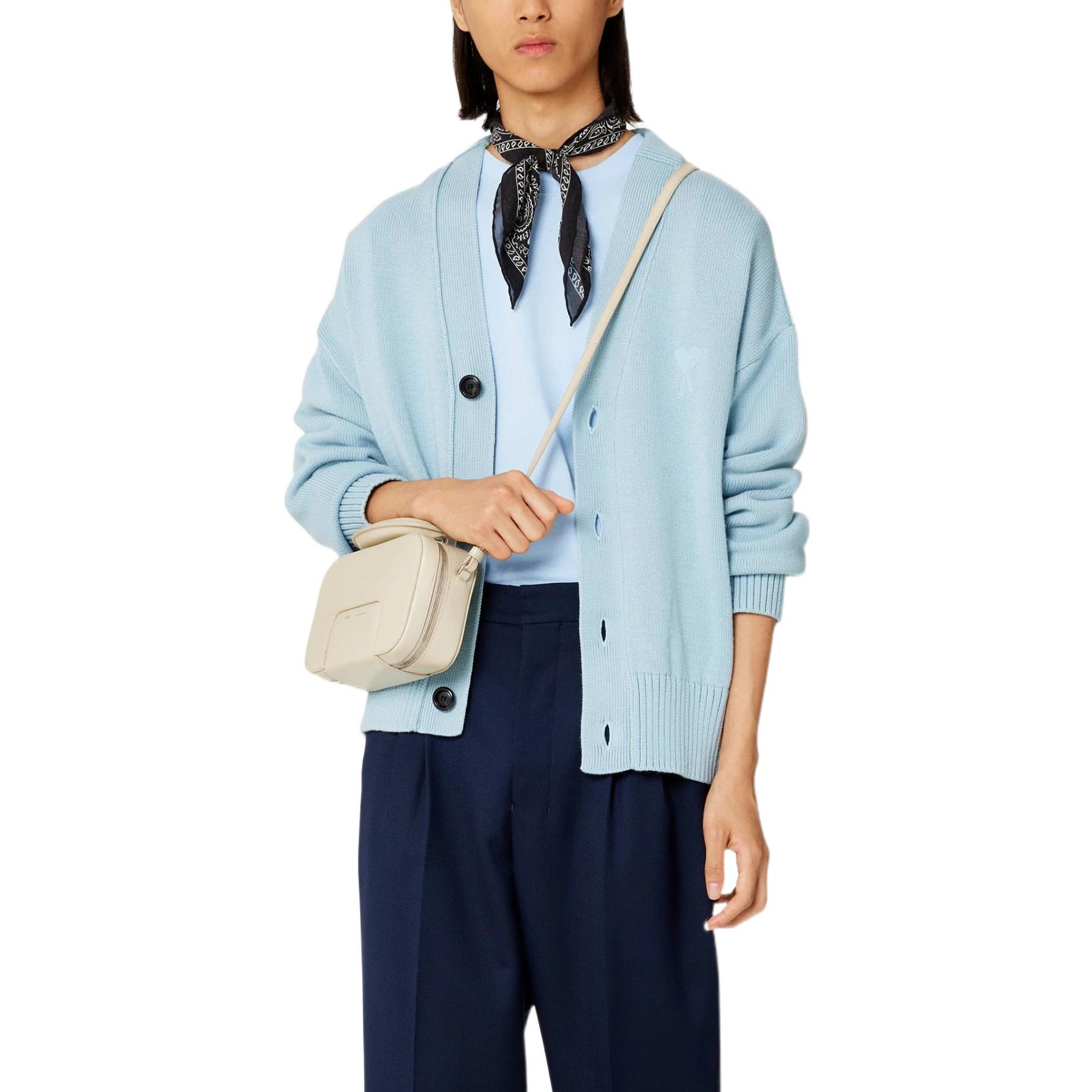 AMI Paris FW22 Solid Single-Breasted Long Sleeve Sweater Blue UKC008016-464 圖 3