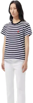 AMI Paris FW22 Kemeja-T Kapas Uniseks Berjalur Hati Multicolor UTS013074-004 3