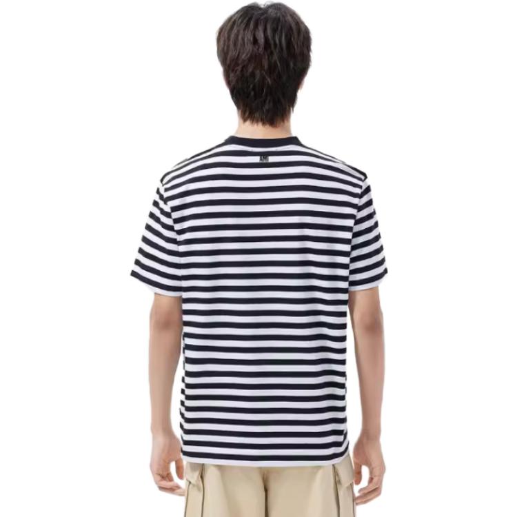 Cheap AMI Paris FW22 Kemeja-T Kapas Uniseks Berjalur Hati Multicolor UTS013074-004