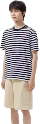 AMI Paris FW22 Kemeja-T Kapas Uniseks Berjalur Hati Multicolor UTS013074-004 2