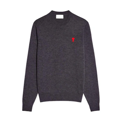AMI Paris FW22 Unisex Grey Crewneck Sweater with Logo Embroidery. HKS001001-055