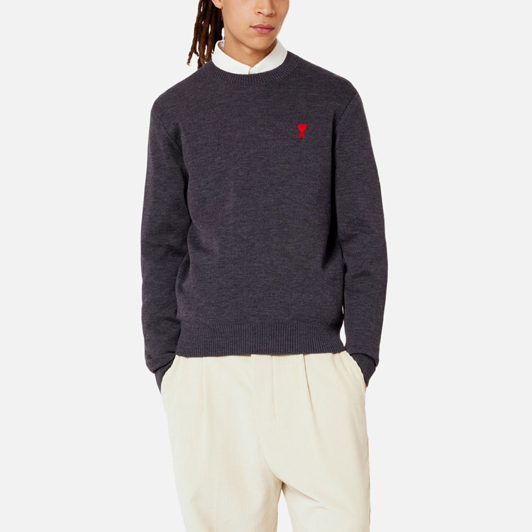 AMI Paris FW22 Unisex Grey Crewneck Sweater with Logo Embroidery. HKS001001-055 圖 3