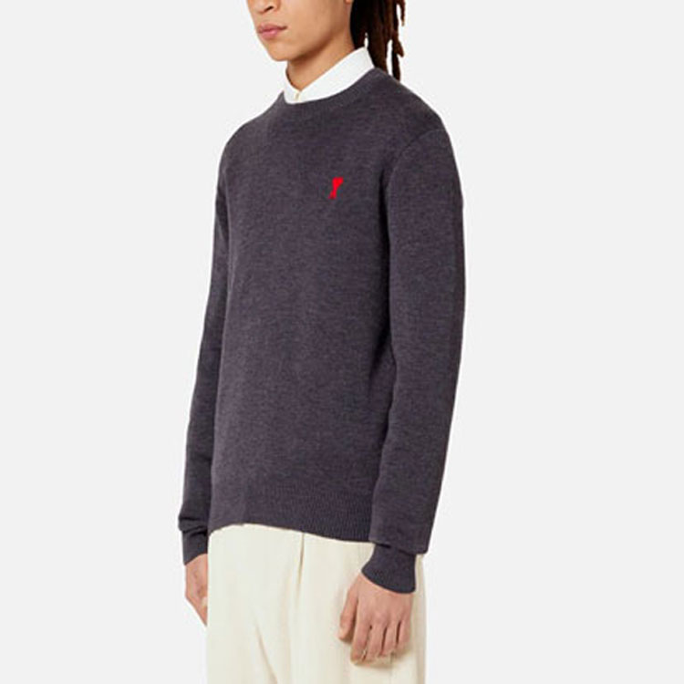 AMI Paris FW22 Unisex Grey Crewneck Sweater with Logo Embroidery. HKS001001-055 圖 5