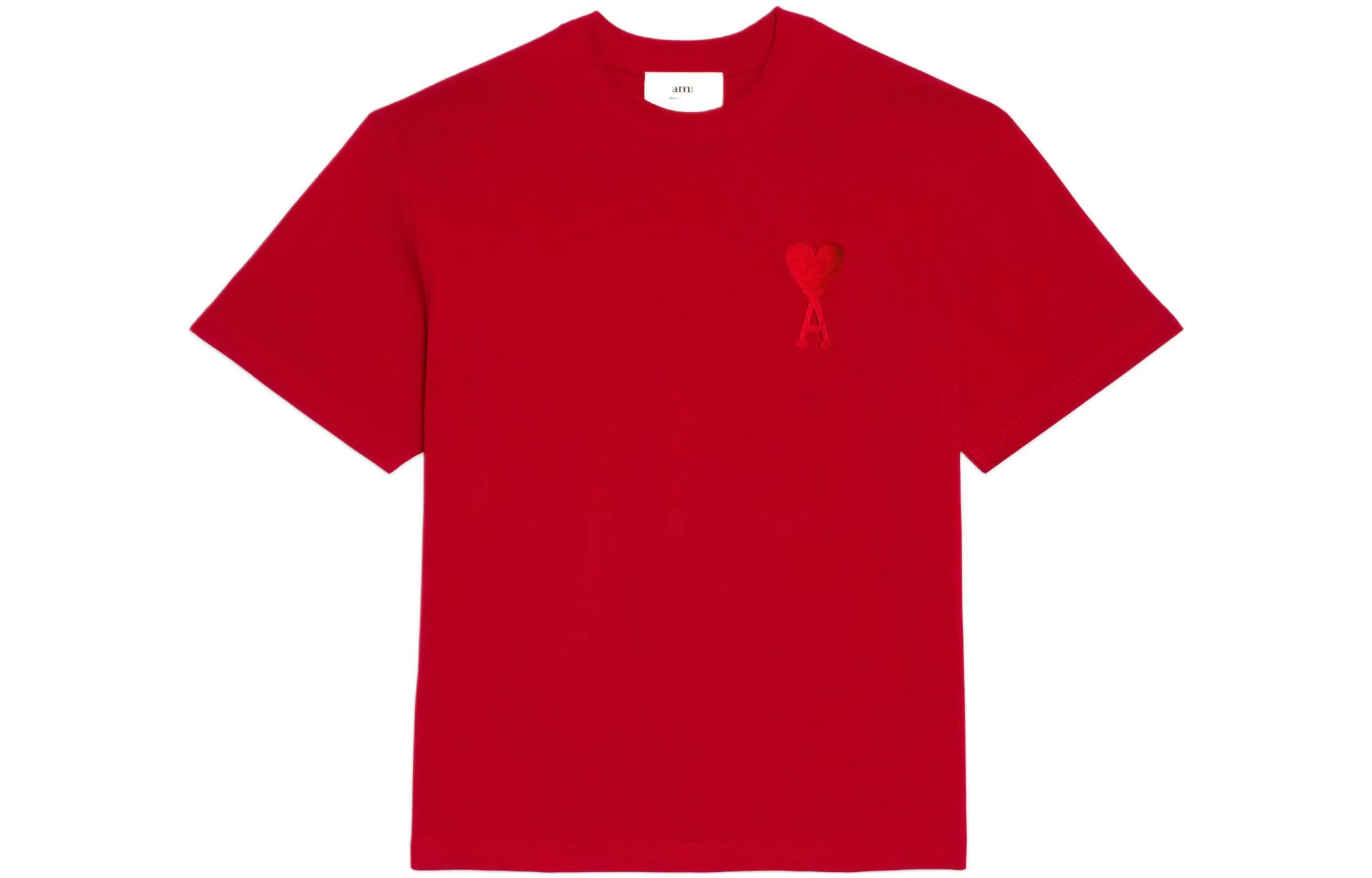AMI Paris FW22 Unisex Heart Logo Embroidery Red T-Shirt. UTS002726-600