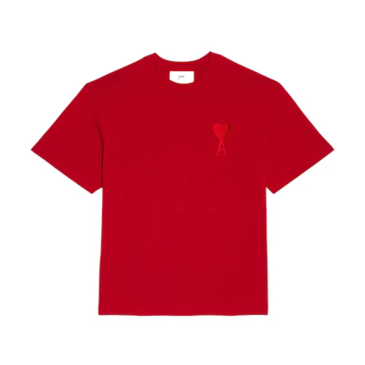 AMI Paris FW22 Unisex Heart Logo Embroidery Red T-Shirt. UTS002726-600