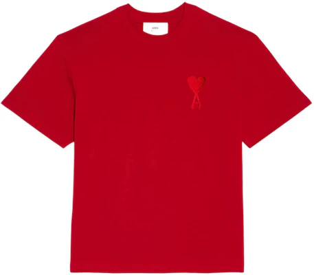 아미 파리 FW22 유니섹스 하트 로고 자수 레드 티셔츠. UTS002726-600 Order 아미 파리 FW22 유니섹스 하트 로고 자수 레드 티셔츠. UTS002726-600