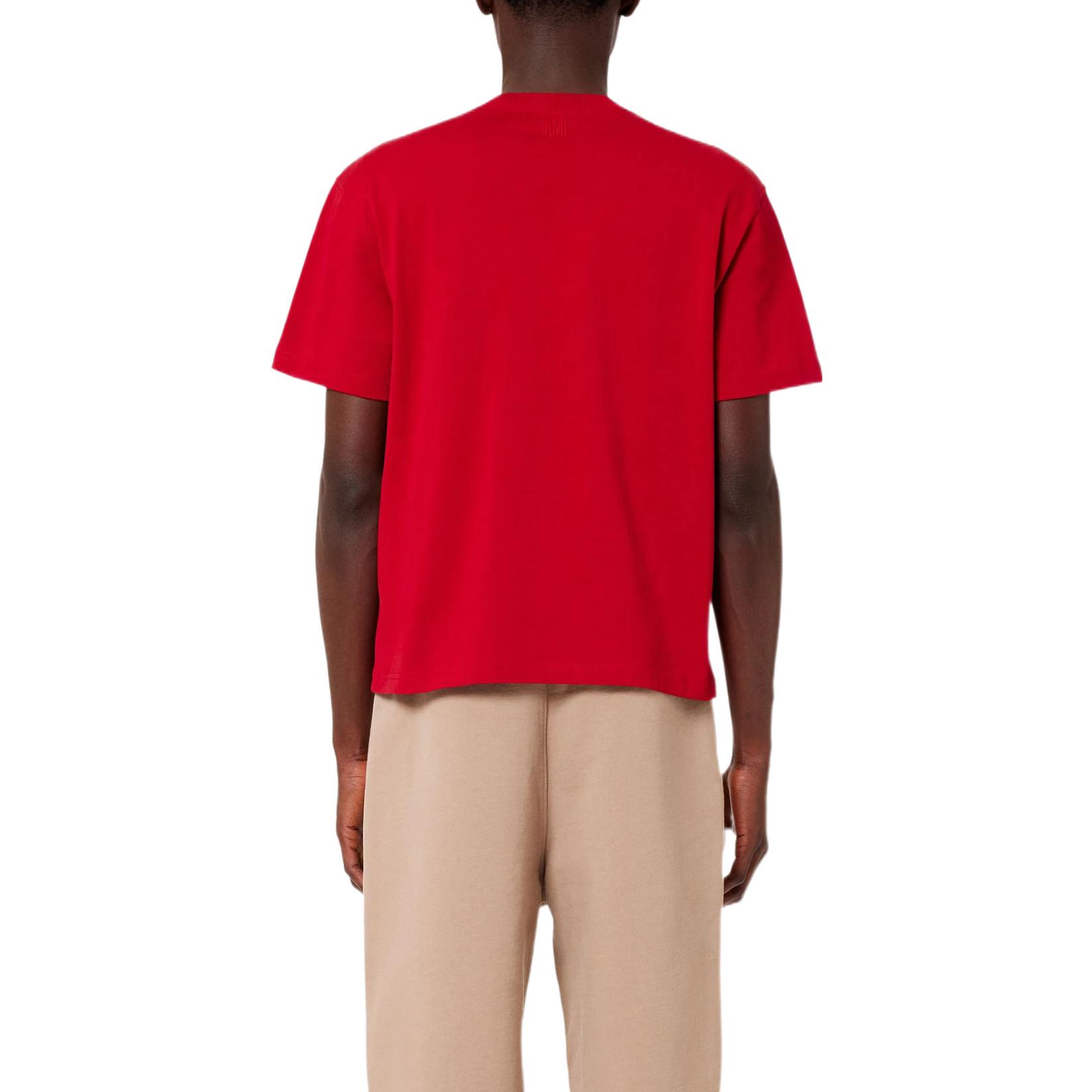 Shop 아미 파리 FW22 유니섹스 하트 로고 자수 레드 티셔츠. UTS002726-600