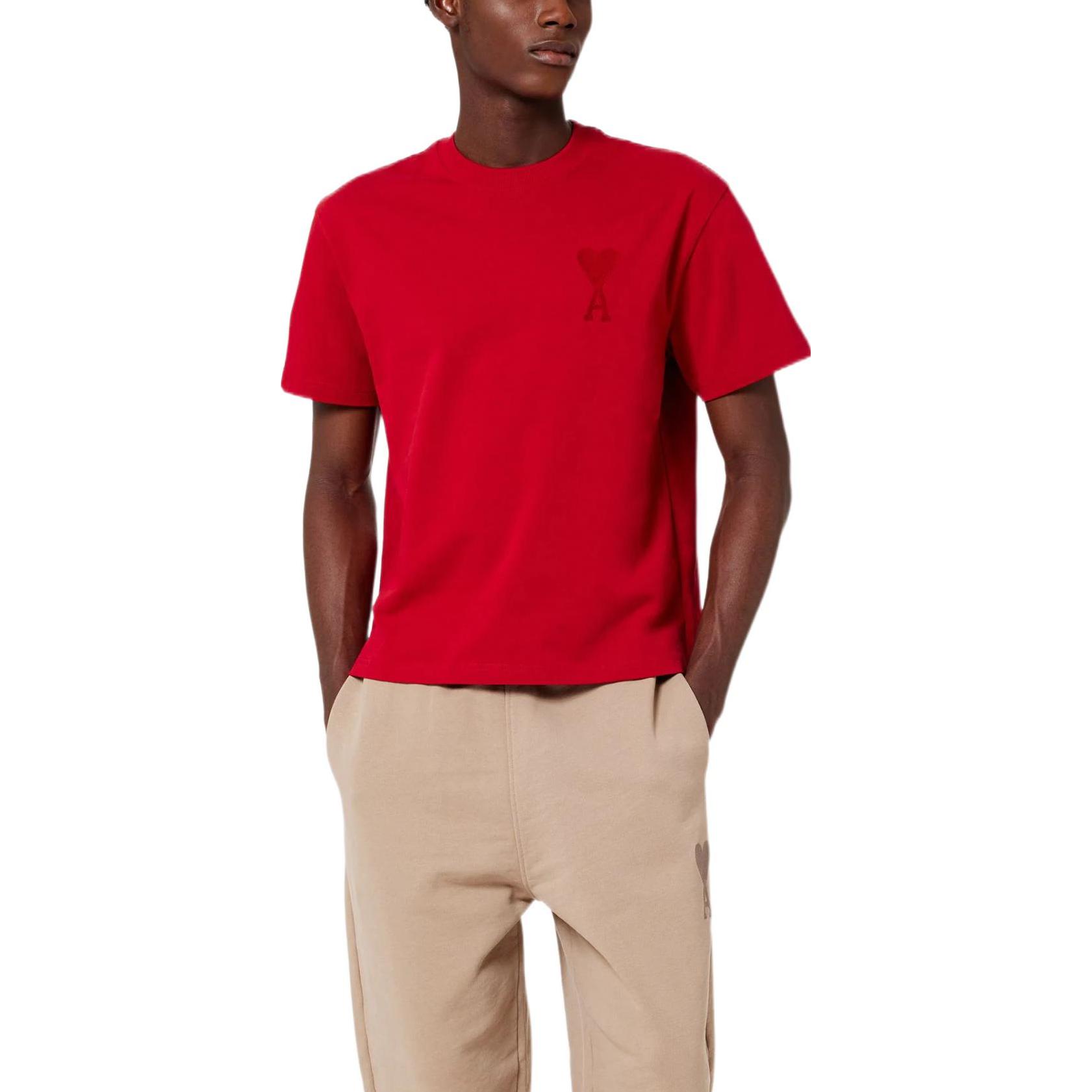 Purchase 아미 파리 FW22 유니섹스 하트 로고 자수 레드 티셔츠. UTS002726-600