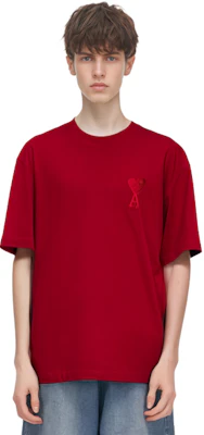 아미 파리 FW22 유니섹스 하트 로고 자수 레드 티셔츠. UTS002726-600 Details for 아미 파리 FW22 유니섹스 하트 로고 자수 레드 티셔츠. UTS002726-600