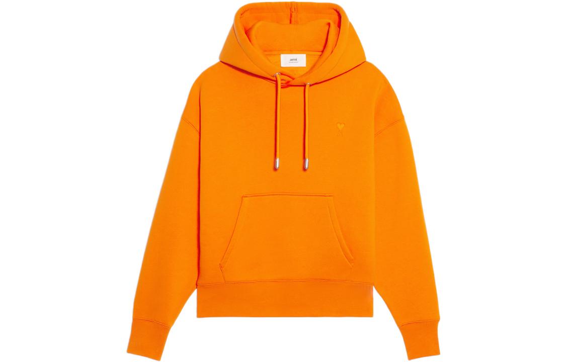 AMI Paris FW22 Unisex Orange Logo Embroidered Drawstring Long Sleeve Sweatshirt USW212740-800