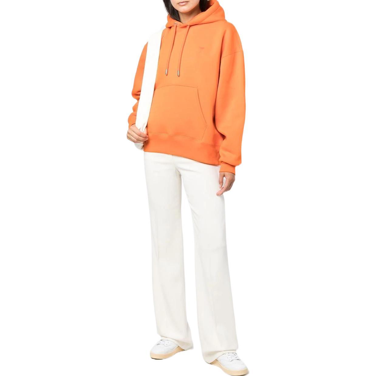 AMI Paris FW22 Unisex Orange Logo Embroidered Drawstring Long Sleeve Sweatshirt USW212740-800 圖 4